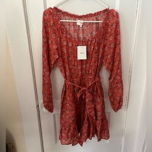 NWT Xirena Floral Long Sleeve Belted Jia Mini Dress XS in Coral Blush